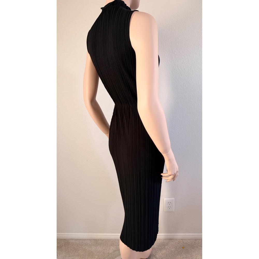 & Other Stories Stockholm Atelier Black Plisse Pleated Mock Neck Midi Dress 2 - Picture 8 of 9